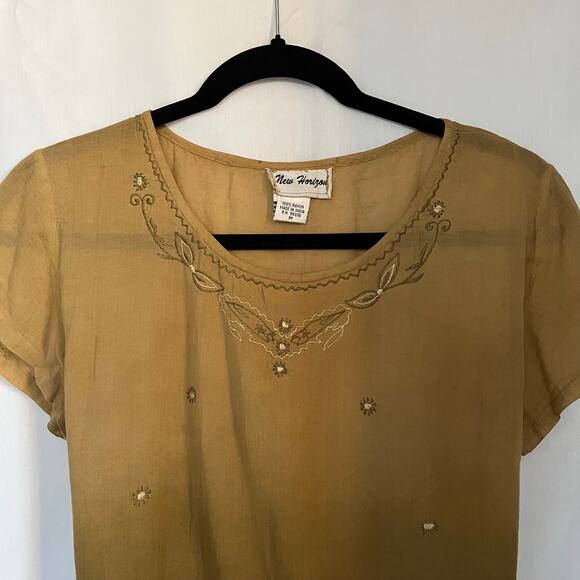 New Horizon top women’s size medium green boho embroidered blouse VTG y2k - Picture 2 of 6